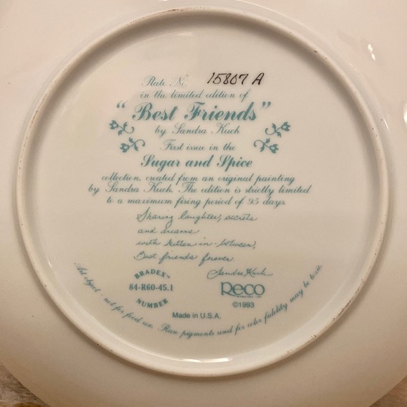 Vintage Sandra Kuck Collectors Plate - “Best Friends” - Sugar & Spice - Picture 3 of 3
